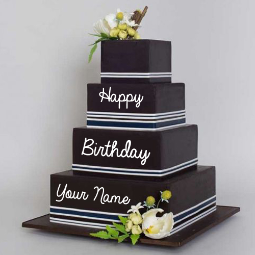Write Name on Black Current Triple Decker Birthday Cake