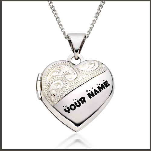 White Gold Heart Locket Pendant Profile Pics With Name