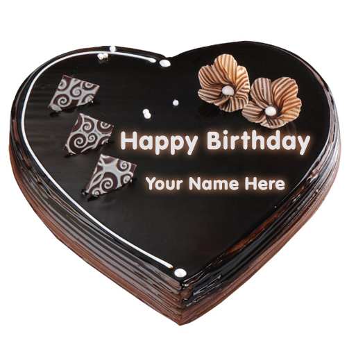 Print Your Name on Chocolate Heart Cake Online Free
