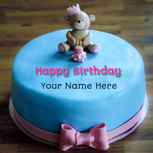 Cute First Name Birthday Cake for Girl with Teddy Bear