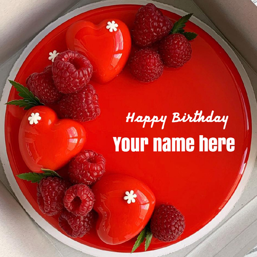Red Heart Romantic Birthday Wishes Cake With Name
