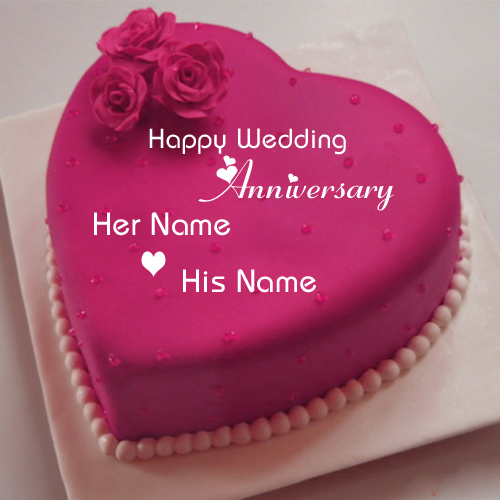Happy Wedding Anniversary Wishes Heart Name Cake
