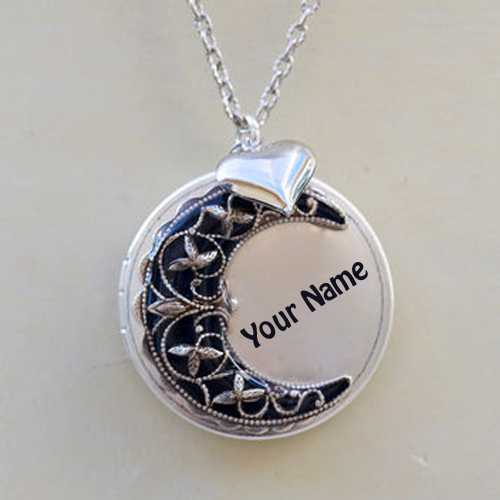 Write Custom Name on Silver Neck Locket For Girls