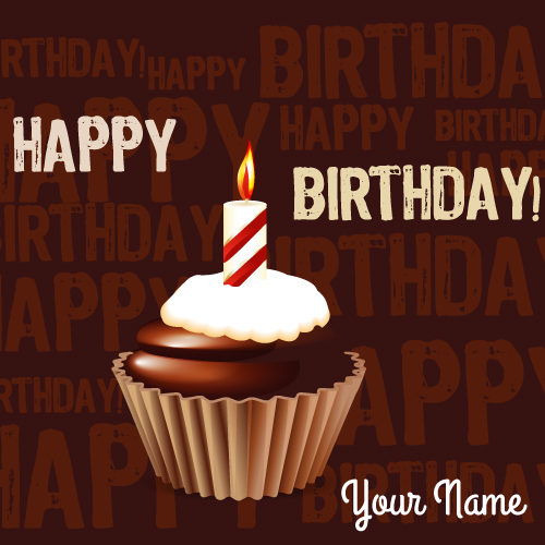 Write Name on Chocolate Birthday Cup Cake Greeting