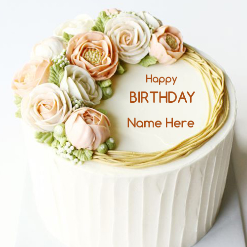 Write Name on Piped Buttercream Flower Birthday Cake