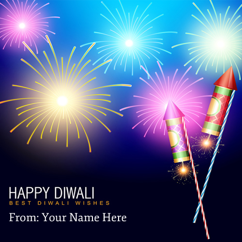 Write Name on Best Diwali Wishes With Fireworks Greetin
