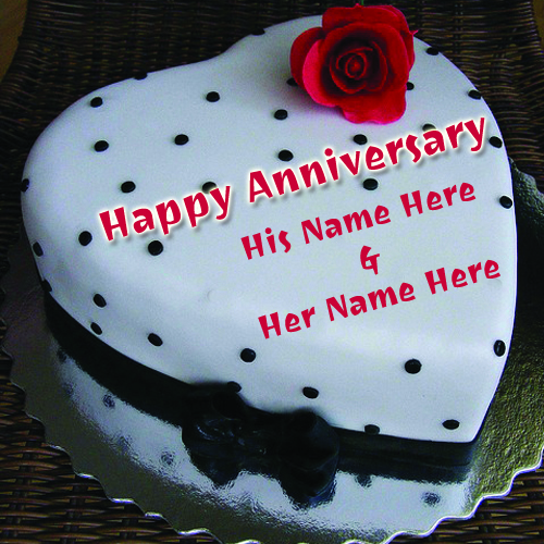 Write Your Name On Anniversary Red Rose love heart Cake