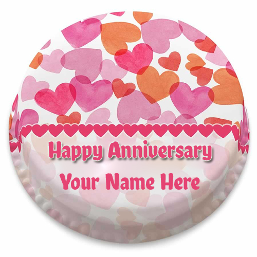 Personalized Name on Happy Anniversary Heart Cake