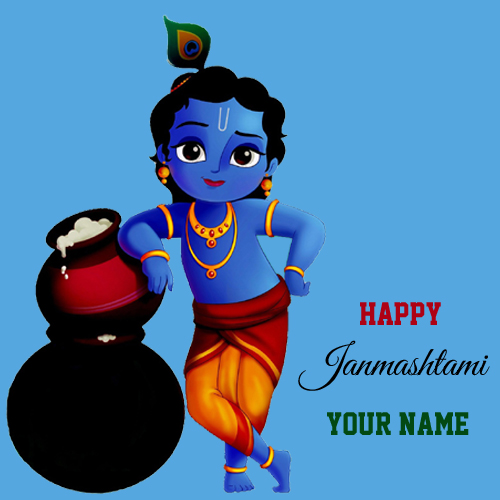 Write Name on Happy Janmashtami Wishes Cute Greeting