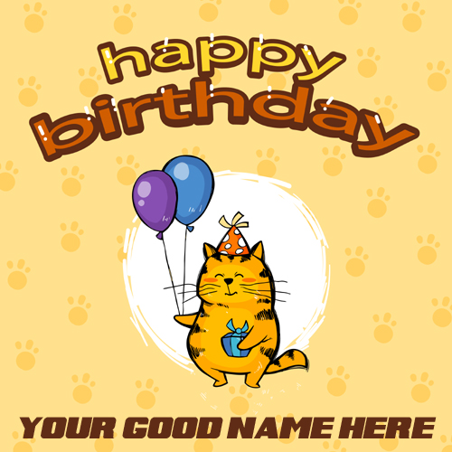 Happy Birthday Greeting Card With Cat and Your Name
