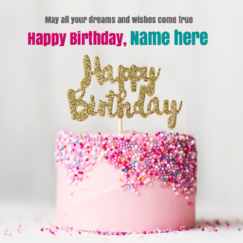 Happy Birthday Wishes Pink Cake With Friend Name