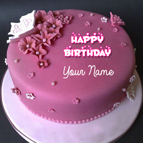 Beautiful Purple Flower Fondant Birthday Cake With Name