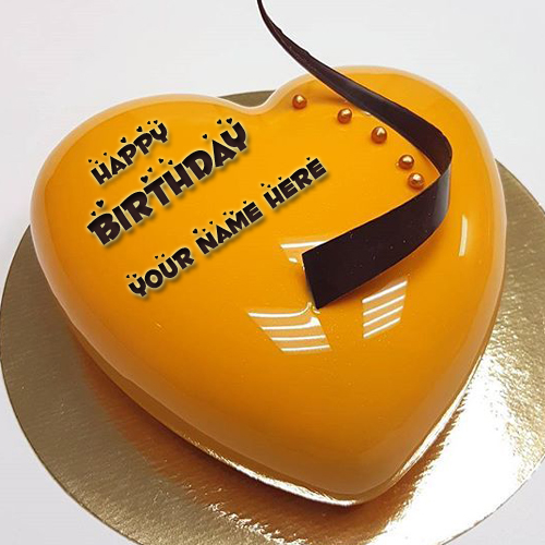 Heart Shape Mirror Glazed Mango Birthday Cake With Name