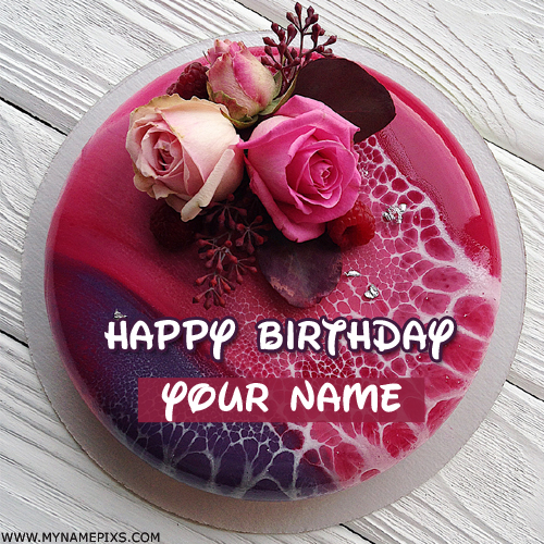 Beautiful Rose Cake For Happy Birthday Wishes With Name