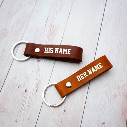 Write Name on Beautiful Couple Leather Keychain