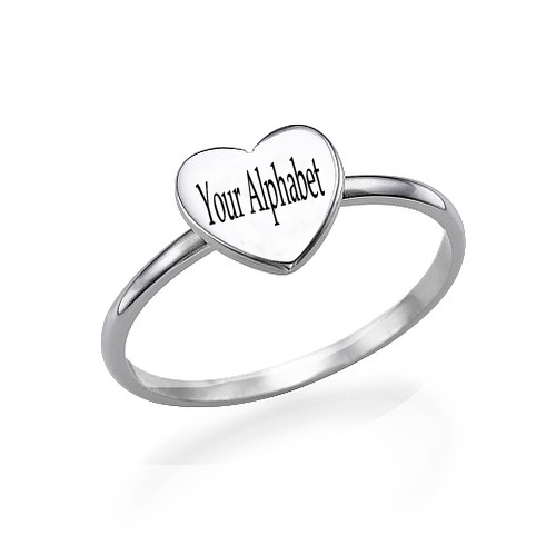 Write Your Name Alphabet on Silver Heart Initial Ring