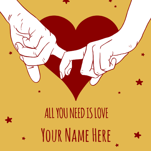 Pretty Couple Hand Together Romantic Greeting With Name