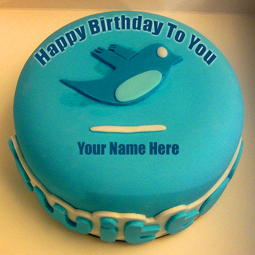Write Name on Twitter Theme Birthday Cake