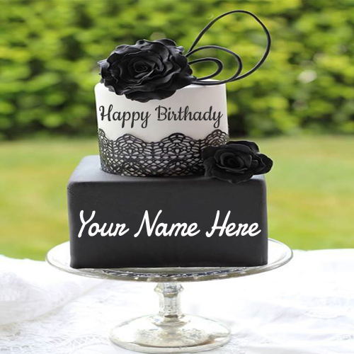 Write Name On Black Rose Birthday Cake For Girls