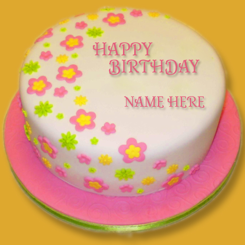 Write Name on Beautiful Flower Cake For Cute Girls