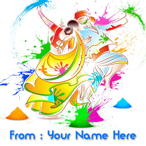 Write Name on Couple Plying Holi 2015 HD Profile Pics