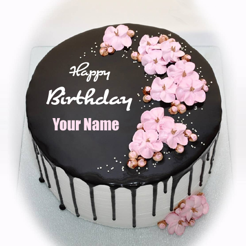 Write Name on Beautiful Floral Chocolate Birthday Cake