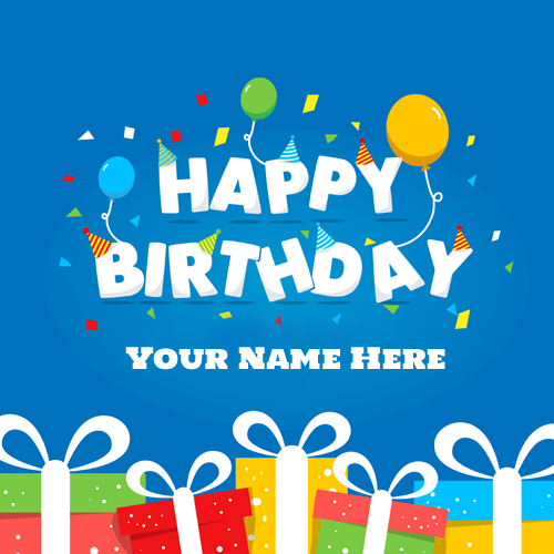 Happy Birthday Wishes With Gift Greeting Card With Name