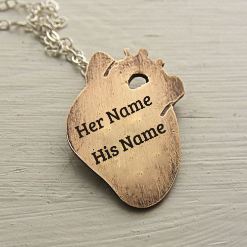 Write Name on Small Anatomical Heart Necklace Brass
