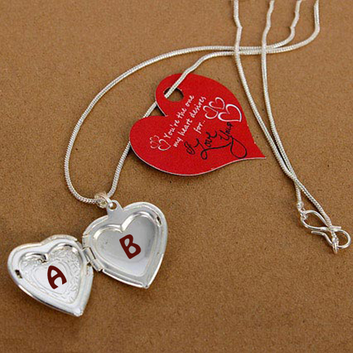 Beautiful Heart Silver Floral Photo Locket With Alphabe