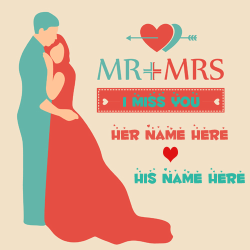 I Miss You Cute Couple Hugging Greeting With Your Name