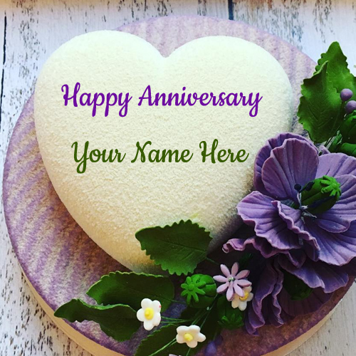 Happy Anniversary Wishes White Heart Cake With Name