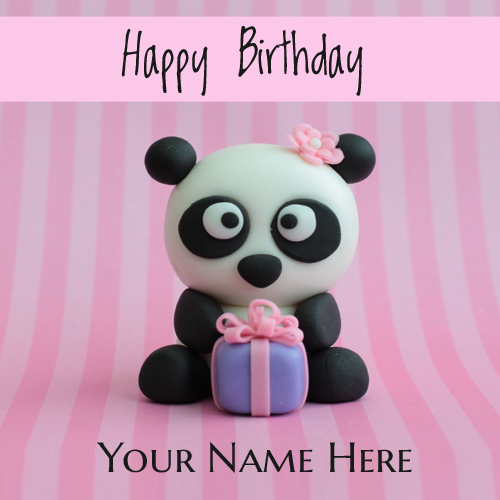 Happy Birthday Cute Panda Greeting Card With Your Name