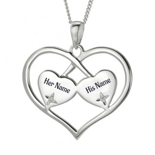 Write Name on Silver Couple Initial Pendant With Chain