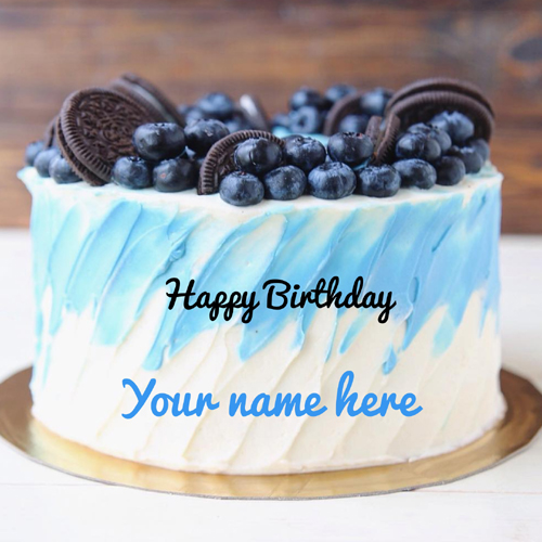 Write Name on Oreo Biscuit and Blueberry Birthday Cake