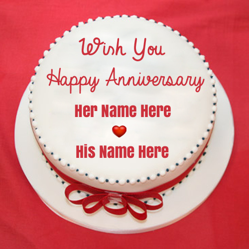Happy Anniversary Beautiful Round Cake With Your Name