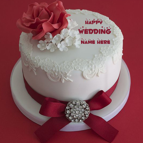 Write Name on Happy Wedding Celebration Cake