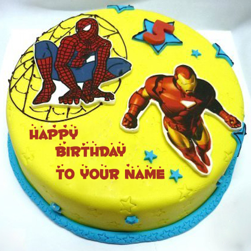Spiderman and Iron Man Birthday Cake With Your Name