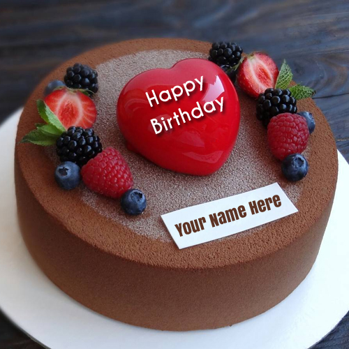 Name Birthday Chocolate Cake Pics With Fruit Decoration