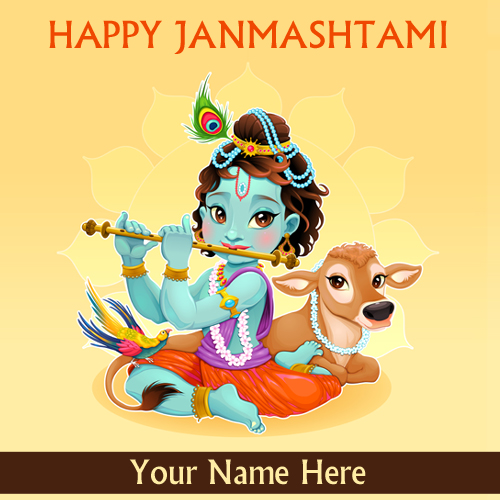 Write Name on Happy Krishna Janmashtami 2018 Greeting