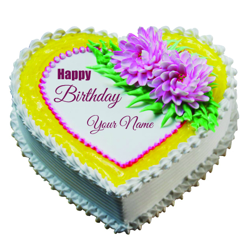 Write Name on Heart Shape Butterscotch White Cake