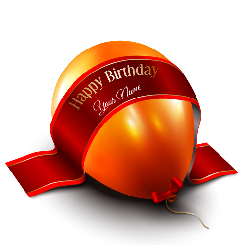 Write Name on Balloon With Red Ribbon Birthday Card