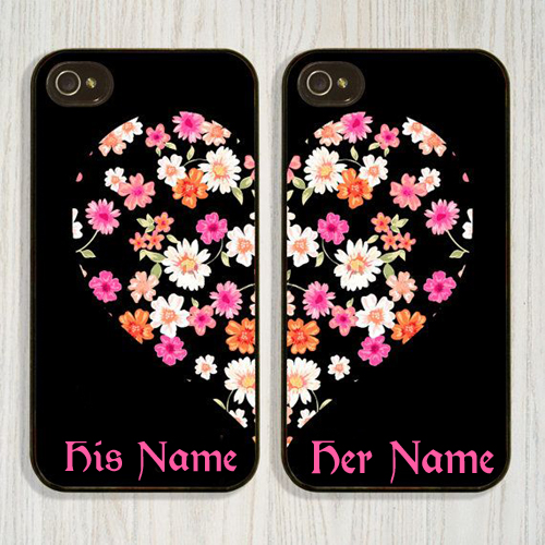 Write Name On Flower Print Heart Shape Mobile Cover