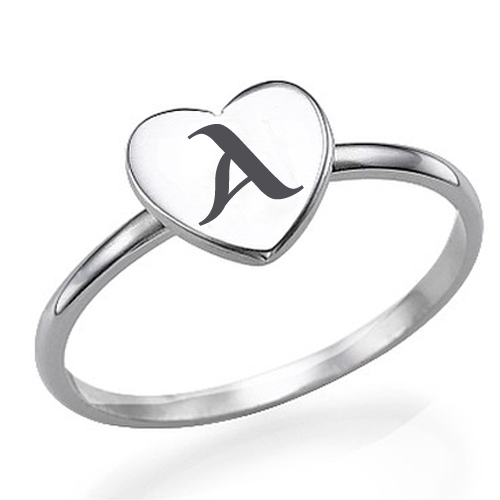 Write Alphabet on Heart Shape Silver Ring Online Free