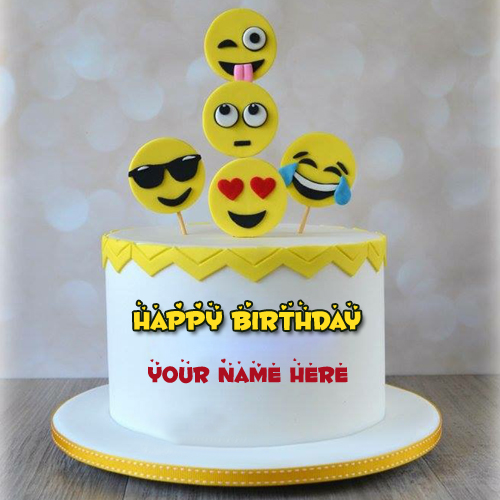 Cute and Funny Emoji Cake For Birthday With Your Name