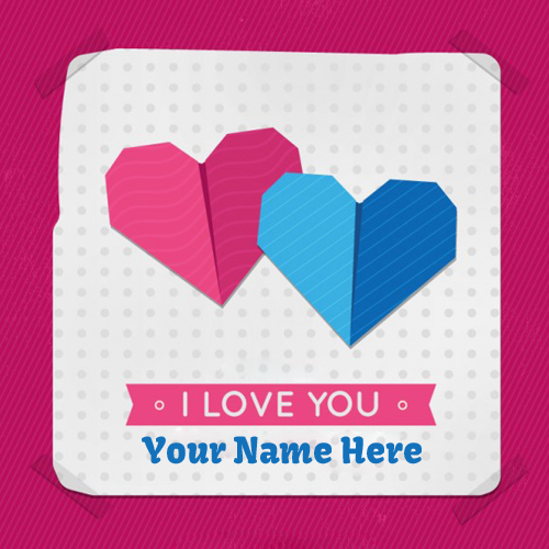 Write Name on Origami Couple Hearts Love Greeting