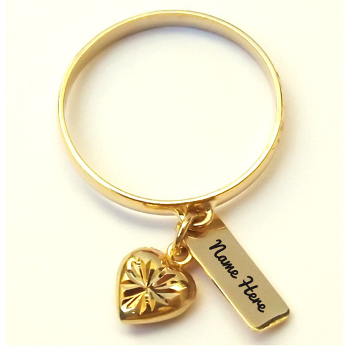Customized Gold Heart Ring With Name Plate For Female