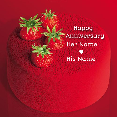 Write Name on Anniversary Special Strawberry Red Cake