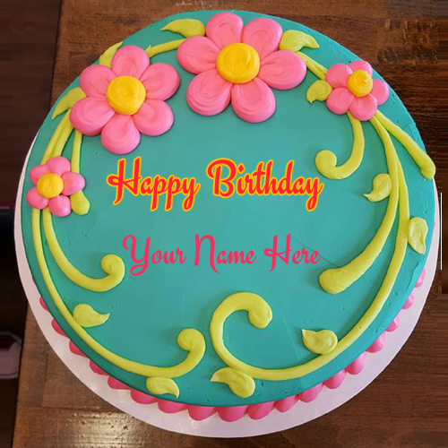 Designer Birthday Wishes Cake Picture With Custom Name