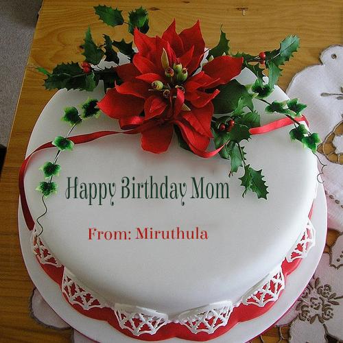 Write Your Name On Flower Birthday Cake For Mom