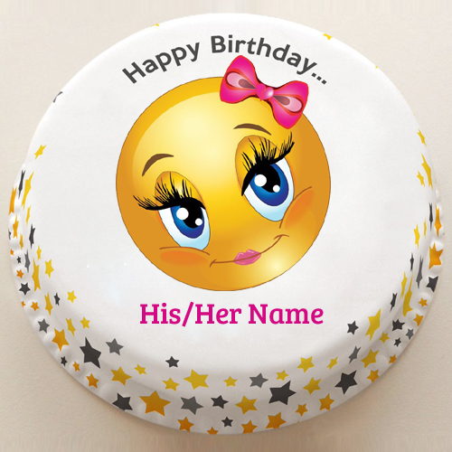 Write Name on Lovely Girl Smiley Emoticon Birthday Cake